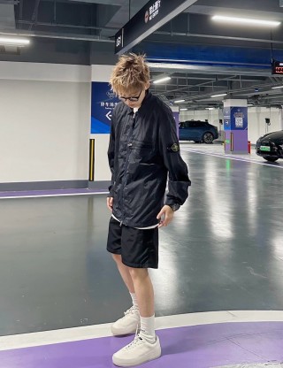 Stone Island Black Crinkle Nylon Hooded Jacket view 4