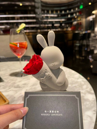 Eternal Rose Bunny Sweetheart Flower Figure - White with Red Rose view 7