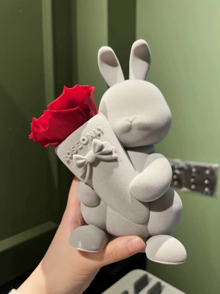 Eternal Rose Bunny Sweetheart Flower Figure - White with Red Rose view 9