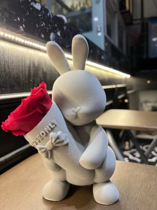 Eternal Rose Bunny Sweetheart Flower Figure - White with Red Rose view 10