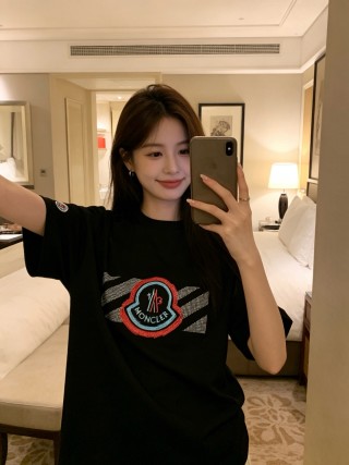 Moncler Black Logo Embroidered Short Sleeve T-Shirt view 2