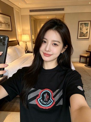 Moncler Black Logo Embroidered Short Sleeve T-Shirt view 6