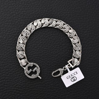 Gucci Interlocking G Cuban Link Silver Chain Bracelet