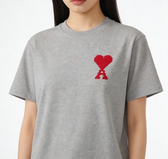 Ami Paris Grey Heart Logo T-Shirt