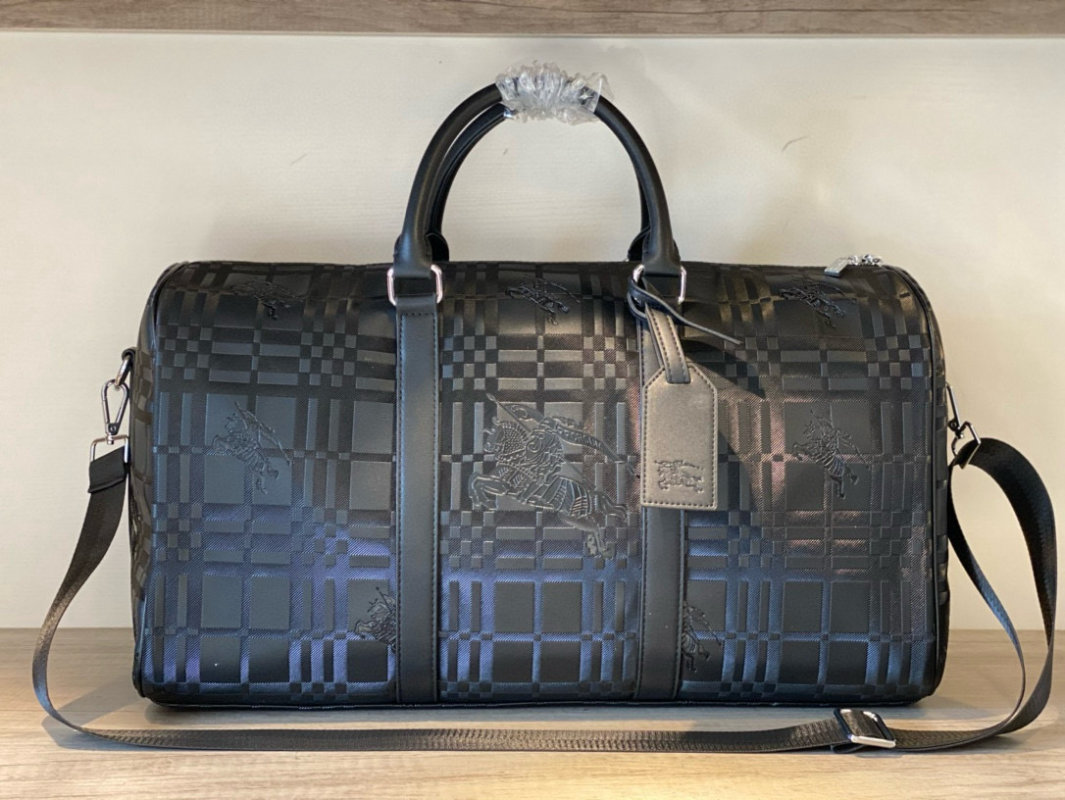 Burberry Check Embossed Travel Duffel Bag Black