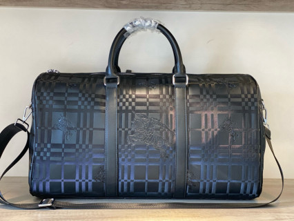 Burberry Check Embossed Travel Duffel Bag Black view 2