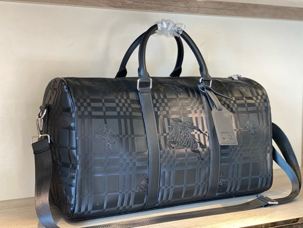 Burberry Check Embossed Travel Duffel Bag Black view