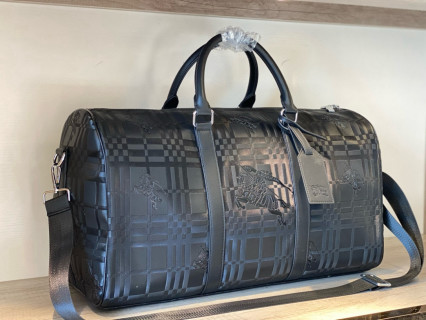 Burberry Check Embossed Travel Duffel Bag Black view 3