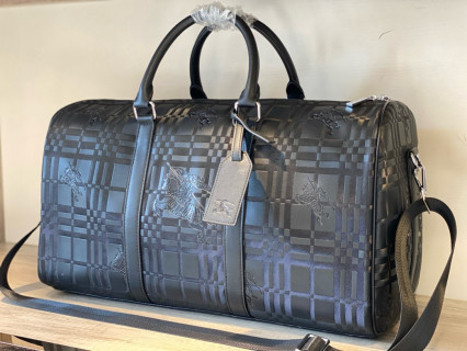 Burberry Check Embossed Travel Duffel Bag Black view 4