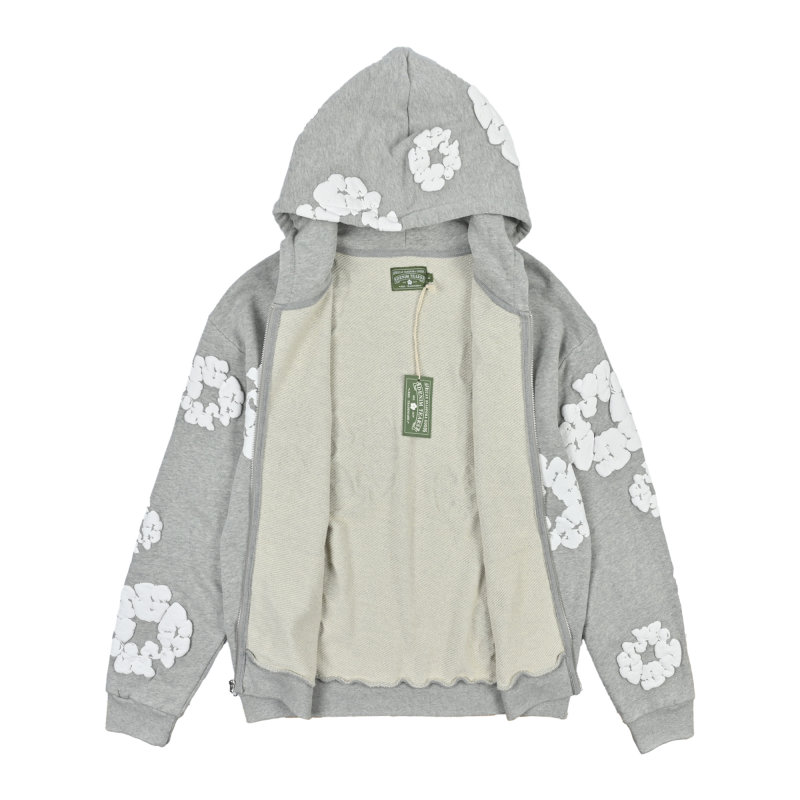 Cloud Puff Zip Hoodie Grey Kids view