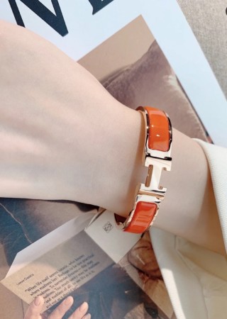 Hermès Enamel Bangle Bracelet Orange & Gold view 2
