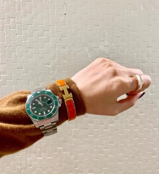 Hermès Enamel Bangle Bracelet Orange & Gold view 3