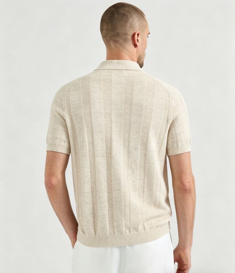 Cream Ribbed Knit Short Sleeve Button Shirt view