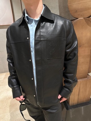 Black Leather Shirt Jacket view 3