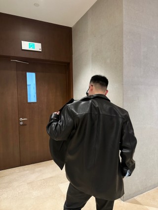 Black Leather Shirt Jacket view 4