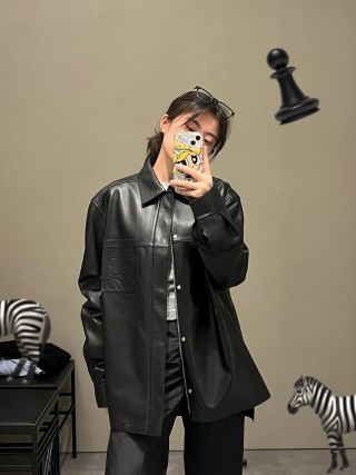 Black Leather Shirt Jacket view 7