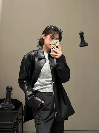 Black Leather Shirt Jacket view 9