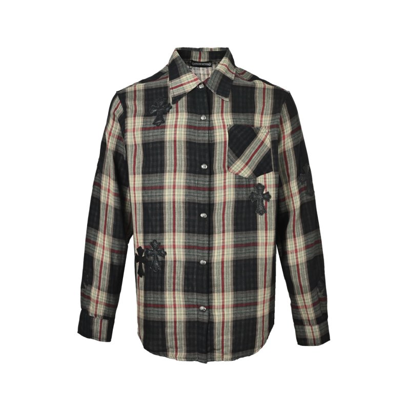 Plaid Button-Up Shirt - Black Red Cream view
