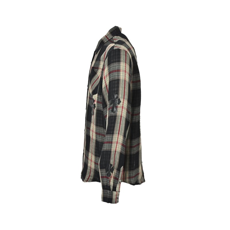 Plaid Button-Up Shirt - Black Red Cream view