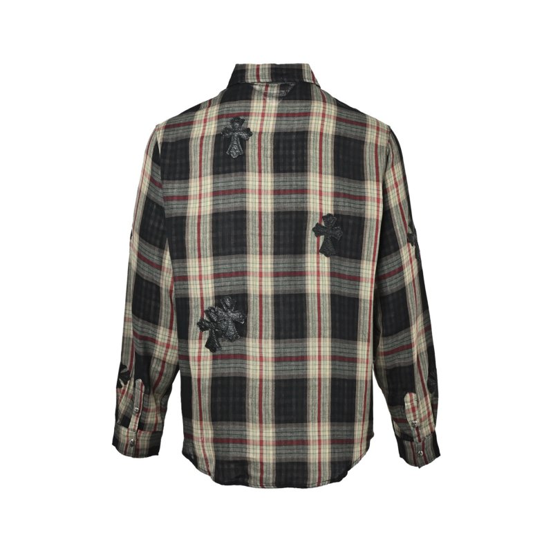 Plaid Button-Up Shirt - Black Red Cream view