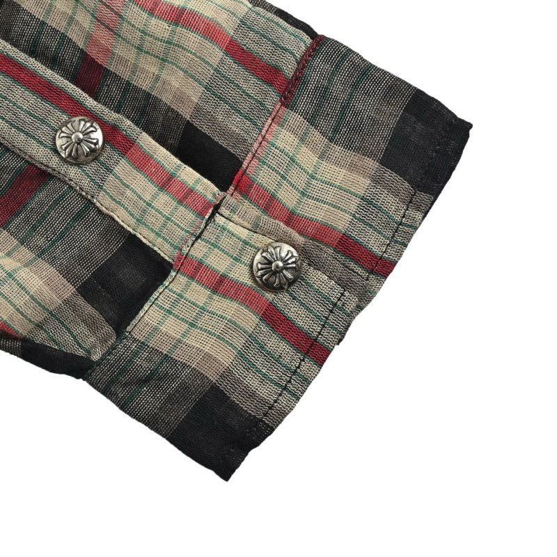 Plaid Button-Up Shirt - Black Red Cream view
