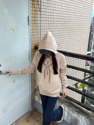 Beige Graphic Hoodie with Oversized Hood