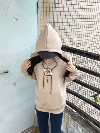 Beige Graphic Hoodie with Oversized Hood view 3