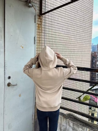Beige Graphic Hoodie with Oversized Hood view 9