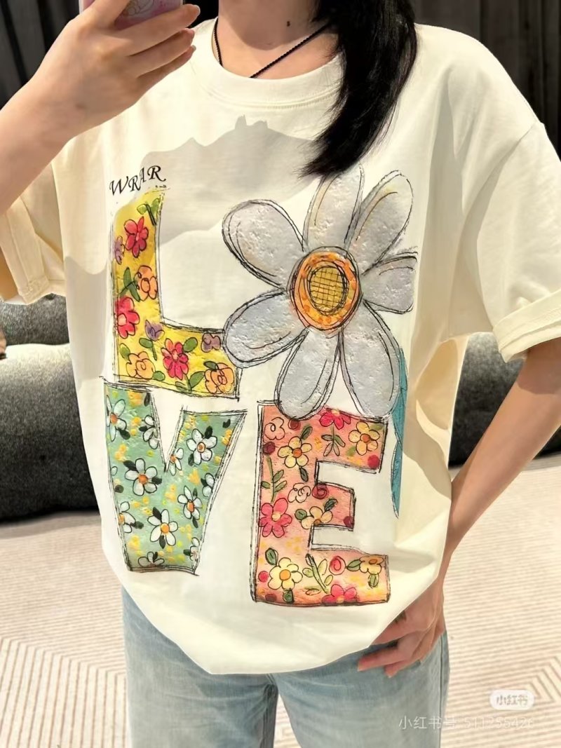 LOVE Floral Graphic Short Sleeve T-Shirt Cream