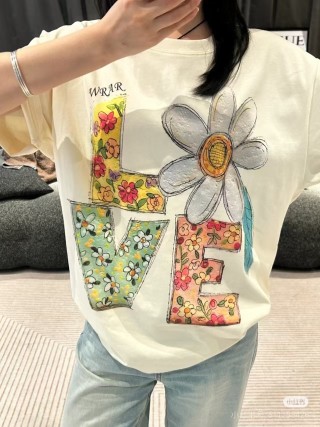 LOVE Floral Graphic Short Sleeve T-Shirt Cream view 4