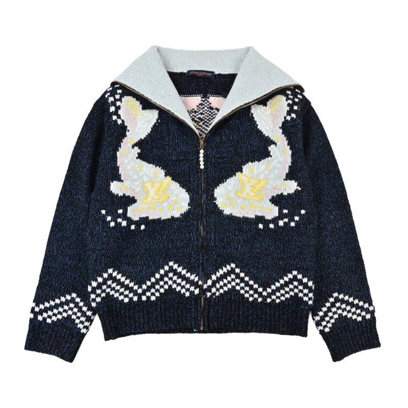 Black & Gold Argyle Knit Zip Jacket view