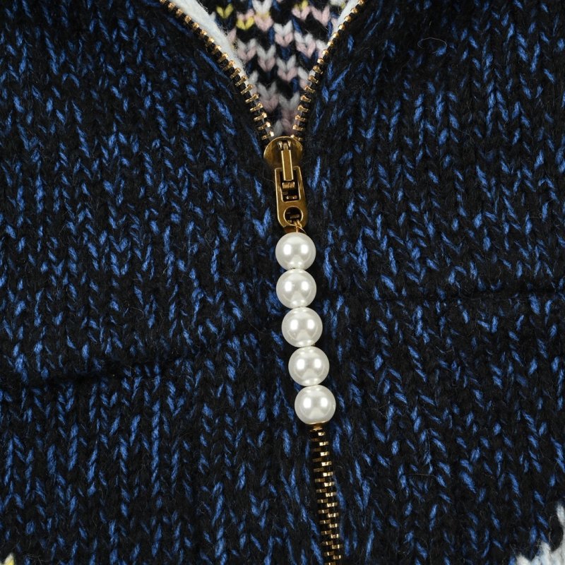 Black & Gold Argyle Knit Zip Jacket view