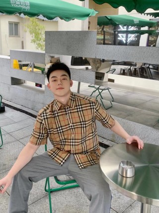 Burberry Tan Plaid Short-Sleeve Button-Up Shirt view 5