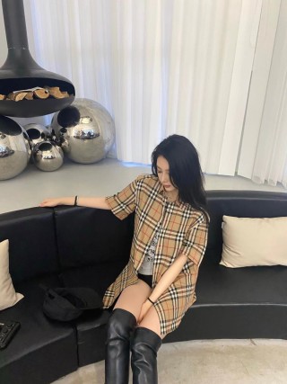 Burberry Tan Plaid Short-Sleeve Button-Up Shirt view 7