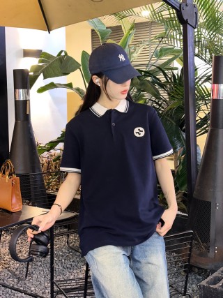 Navy Short Sleeve Polo Shirt with Contrast Collar view 2
