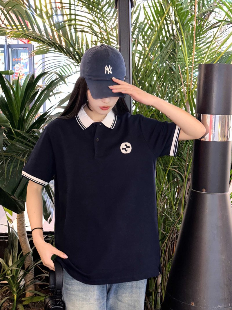 Navy Short Sleeve Polo Shirt with Contrast Collar view