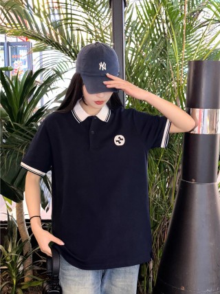 Navy Short Sleeve Polo Shirt with Contrast Collar view 3