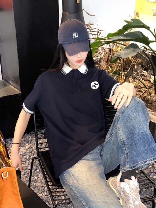 Navy Short Sleeve Polo Shirt with Contrast Collar view 5