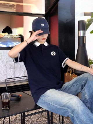 Navy Short Sleeve Polo Shirt with Contrast Collar view 6