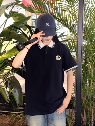 Navy Short Sleeve Polo Shirt with Contrast Collar view 7