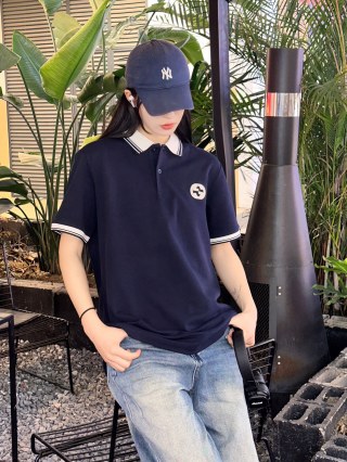 Navy Short Sleeve Polo Shirt with Contrast Collar view 8