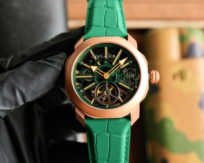 Bulgari Octo Roma Skeleton Automatic Watch Rose Gold Green