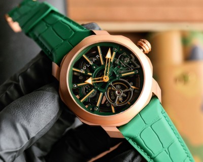 Bulgari Octo Roma Skeleton Automatic Watch Rose Gold Green view 2