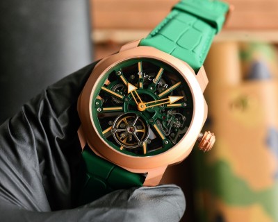 Bulgari Octo Roma Skeleton Automatic Watch Rose Gold Green view 3