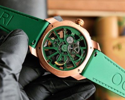 Bulgari Octo Roma Skeleton Automatic Watch Rose Gold Green view 8