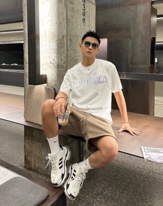 Balenciaga White Logo Print Short-Sleeve T-Shirt