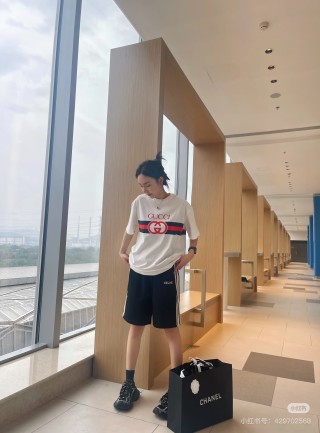 Gucci Red & Blue Stripe Logo White T-Shirt