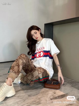 Gucci Red & Blue Stripe Logo White T-Shirt view 5
