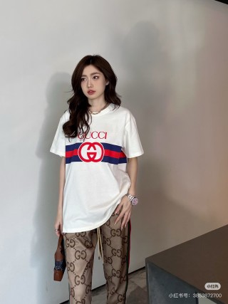 Gucci Red & Blue Stripe Logo White T-Shirt view 6