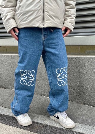 Loewe Anagram Embroidered Denim Jeans Medium Blue view 3